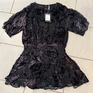 Free People Black Velvet Floral Mini Dress